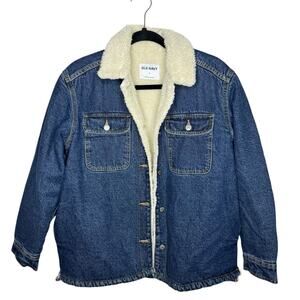 OLD NAVY / dark wash sherpa shearling lined denim jean jacket / S